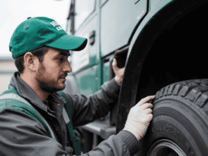 Mobile Truck Tire Repair in Drummondville | Mtl Roadside Truck Trailers Repair Mechanic Performing Mobile Truck Tire Repair and Replacement As Part of Roadside Truck Repair in Drummondville | 247 Truck Repair in Drummondville Emergency Mobile Service
